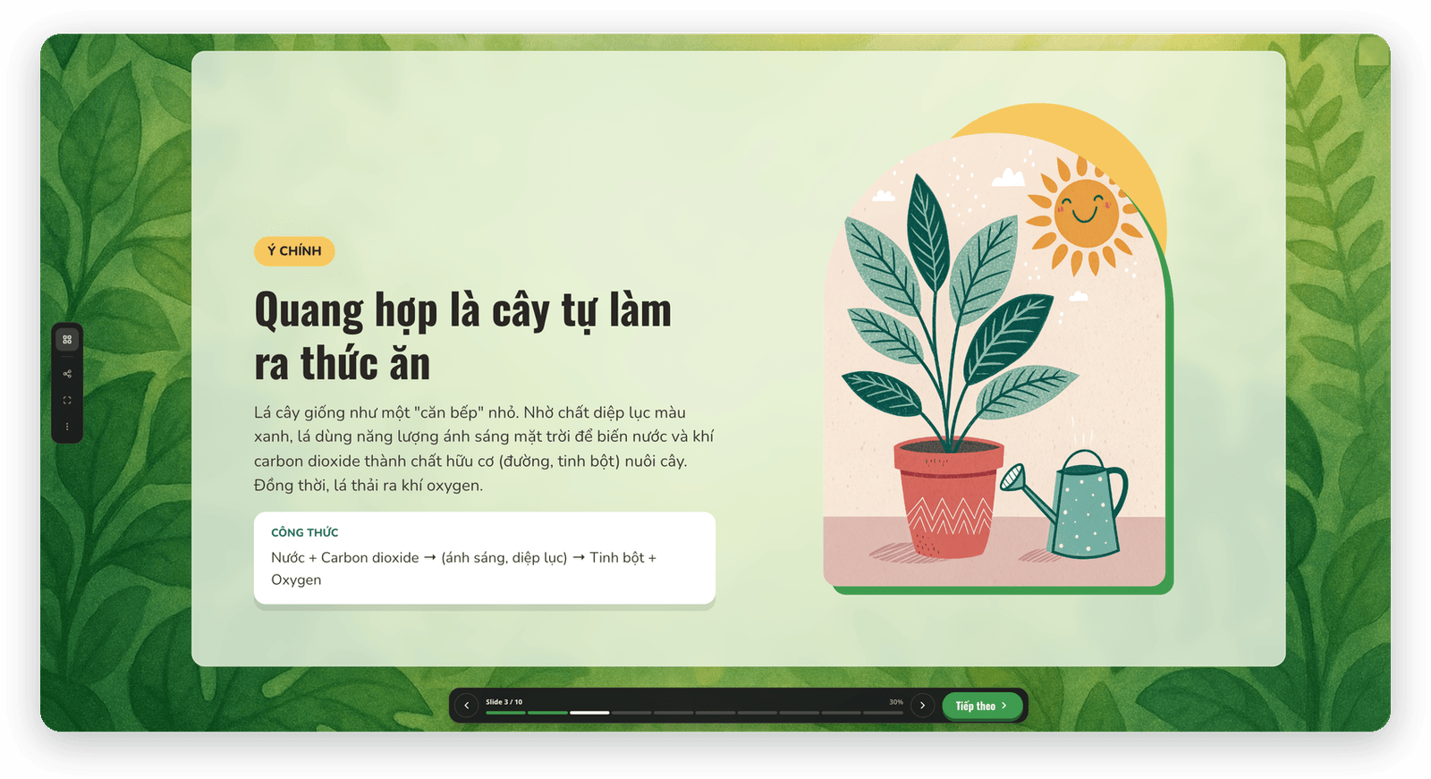 Bài giảng quang hợp trong player với bố cục Thanh bên