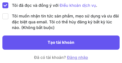 Điều khoản bắt buộc và đồng ý nhận email tùy chọn