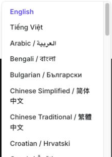 Interface language menu