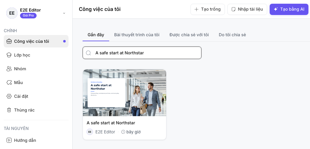 Bảng điều khiển sẵn sàng cho dự án đầu tiên