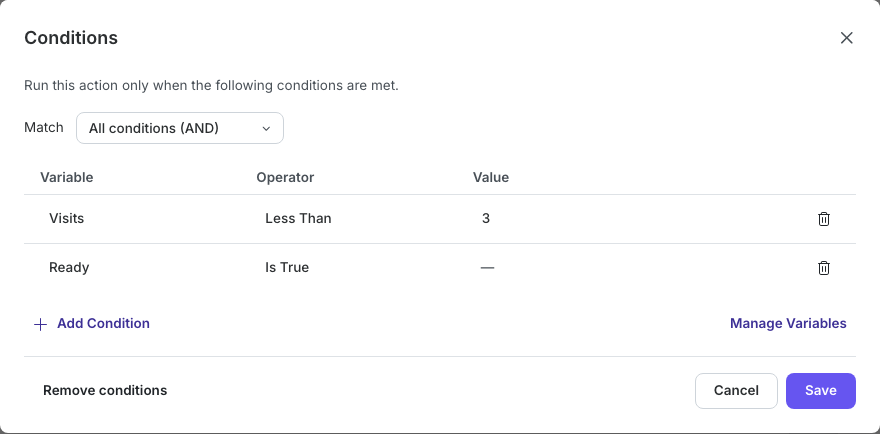 Two rules combined with All conditions (AND)
