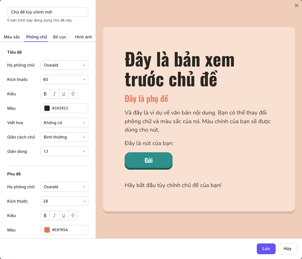 Các điều khiển phông chữ của chủ đề