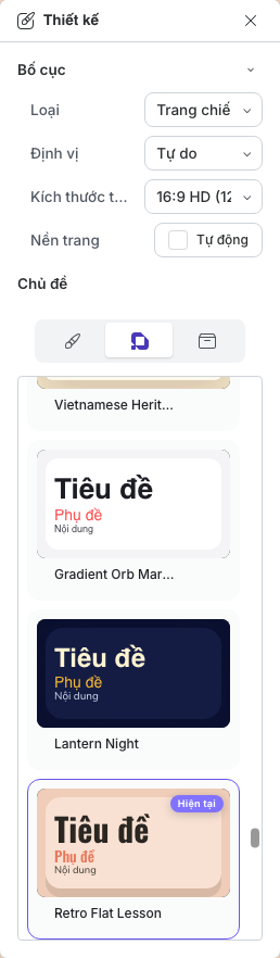 Các chủ đề chuẩn trong ngăn Thiết kế