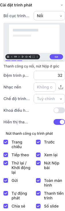 Cài đặt trình phát và các nút trên thanh công cụ