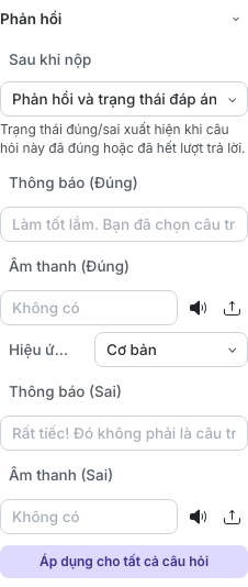 Cài đặt phản hồi của câu hỏi