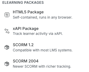 eLearning package export choices