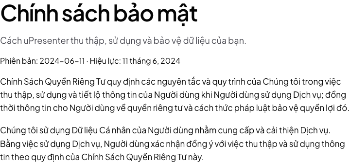 Phần đầu trang Chính sách quyền riêng tư hiện hành