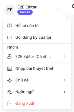Nhập bài thuyết trình trong menu tài khoản