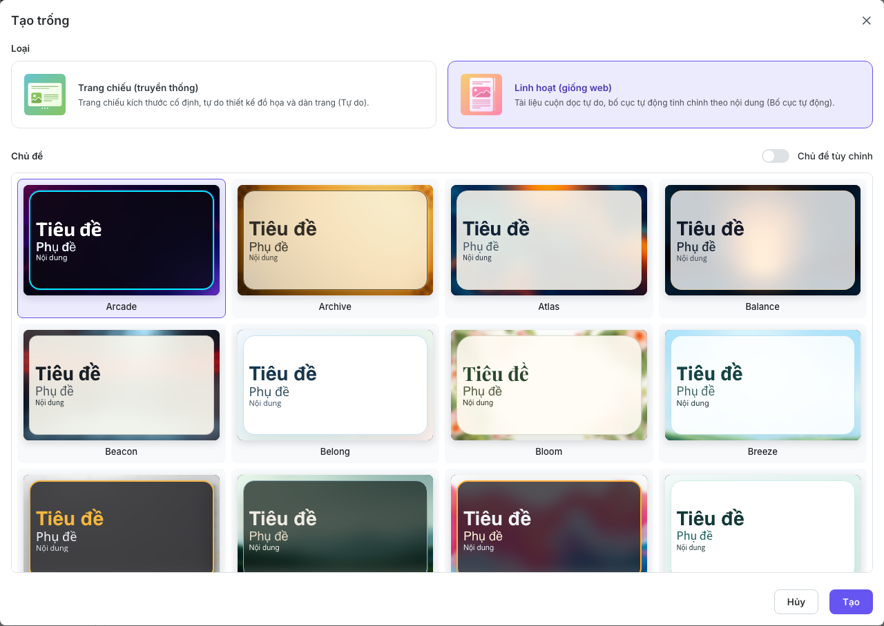 Linh hoạt (giống web) với thư viện chủ đề