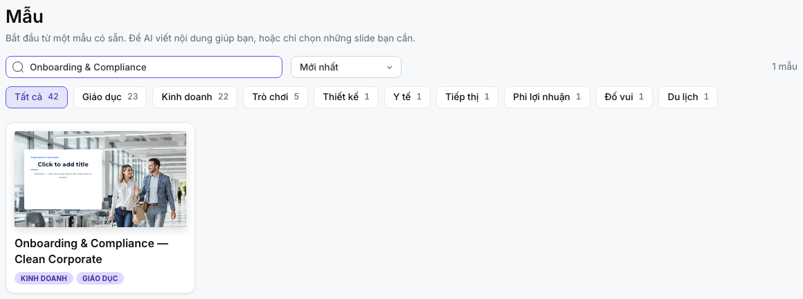 Thư viện mẫu được lọc theo Onboarding & Compliance — Clean Corporate