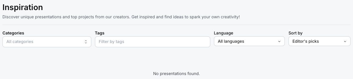 Inspiration filters in the current dashboard