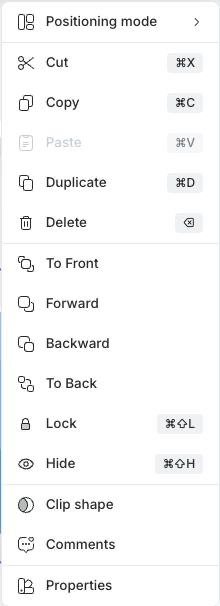 Current shortcut badges in a selected object's More menu
