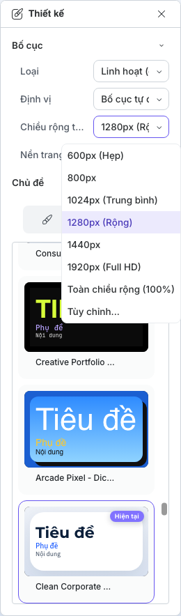 Tùy chọn bố cục linh hoạt và chiều rộng tối đa
