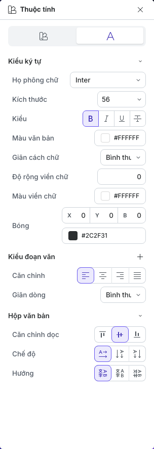 Thuộc tính ký tự, đoạn văn và hộp văn bản