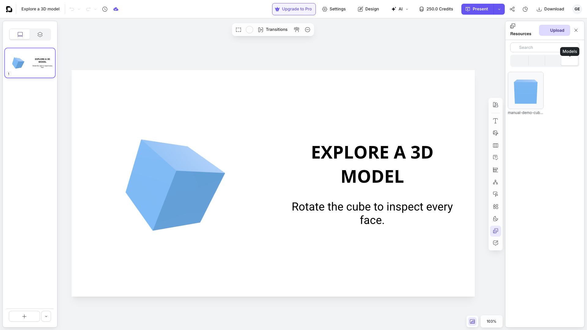 A GLTF model in the Models tab of Resources