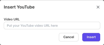 The Insert YouTube dialog waiting for a video URL