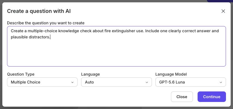 The Create a question with AI dialog