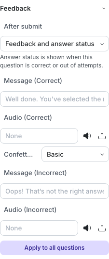 Feedback settings for a graded question